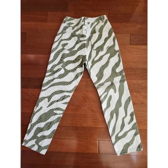 Shein Jeans High Waisted Zebra Striped Off White Green Straight Leg Denim XS NEW - Picture 2 of 14